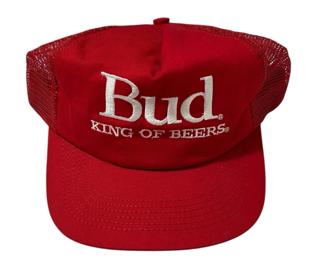 Official Bud King of Beers Trucker Hat Snapback Cap VTG Beer Logo Mesh Budweiser